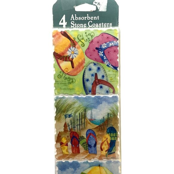 Flip Flop Summer Vacation Stone Coasters Highland Graphics Absorbent USA NEW - Picture 2 of 5